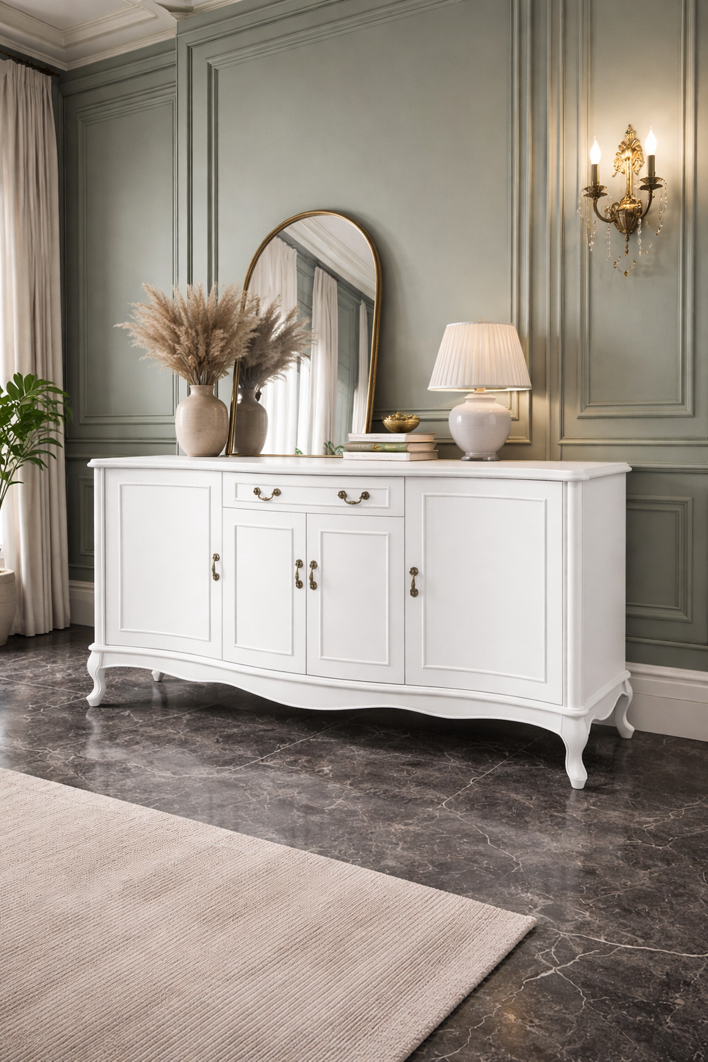 Liora Klasik Ahşap Konsol – Kapaklı ve Çekmeceli Salon Büfesi – 180 × 49 × 97 cm