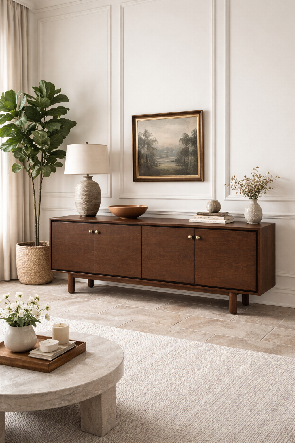 Lorin Ahşap Konsol – Uzun Kapaklı Modern Salon Büfesi – 220 × 49 × 84 cm