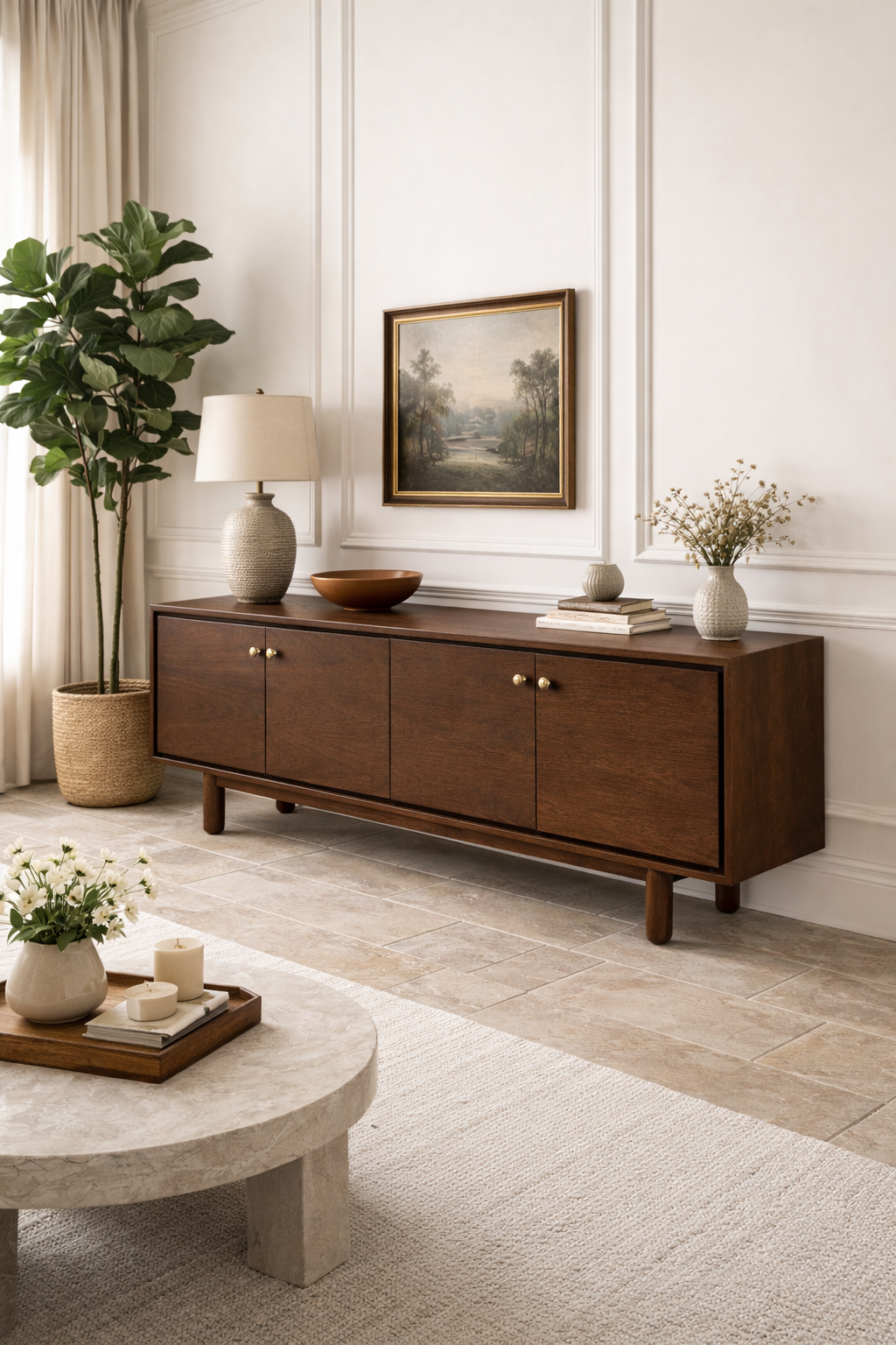 Lorin Ahşap Konsol – Uzun Kapaklı Modern Salon Büfesi – 220 × 49 × 84 cm