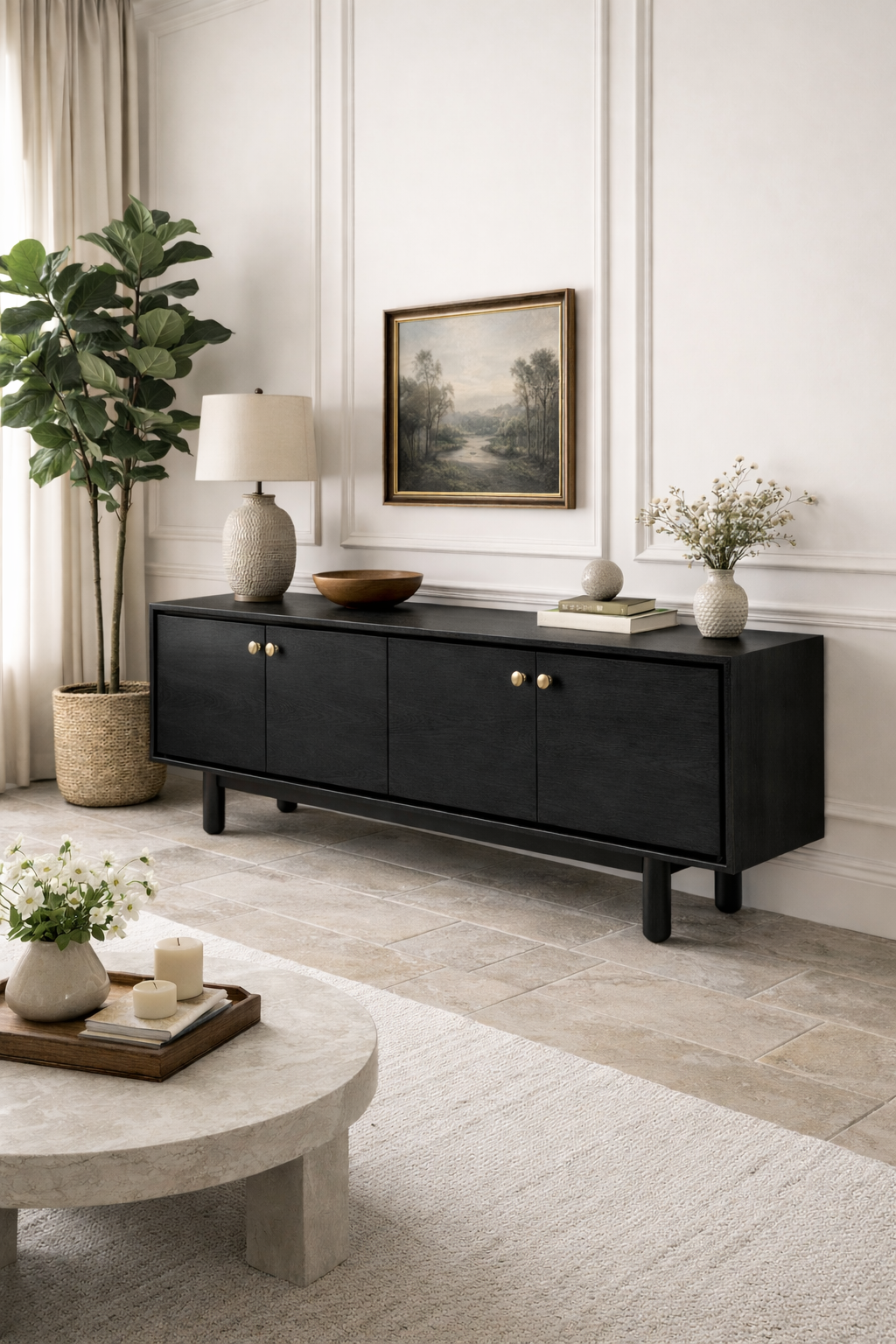 Lorin Ahşap Konsol – Uzun Kapaklı Modern Salon Büfesi – 220 × 49 × 84 cm