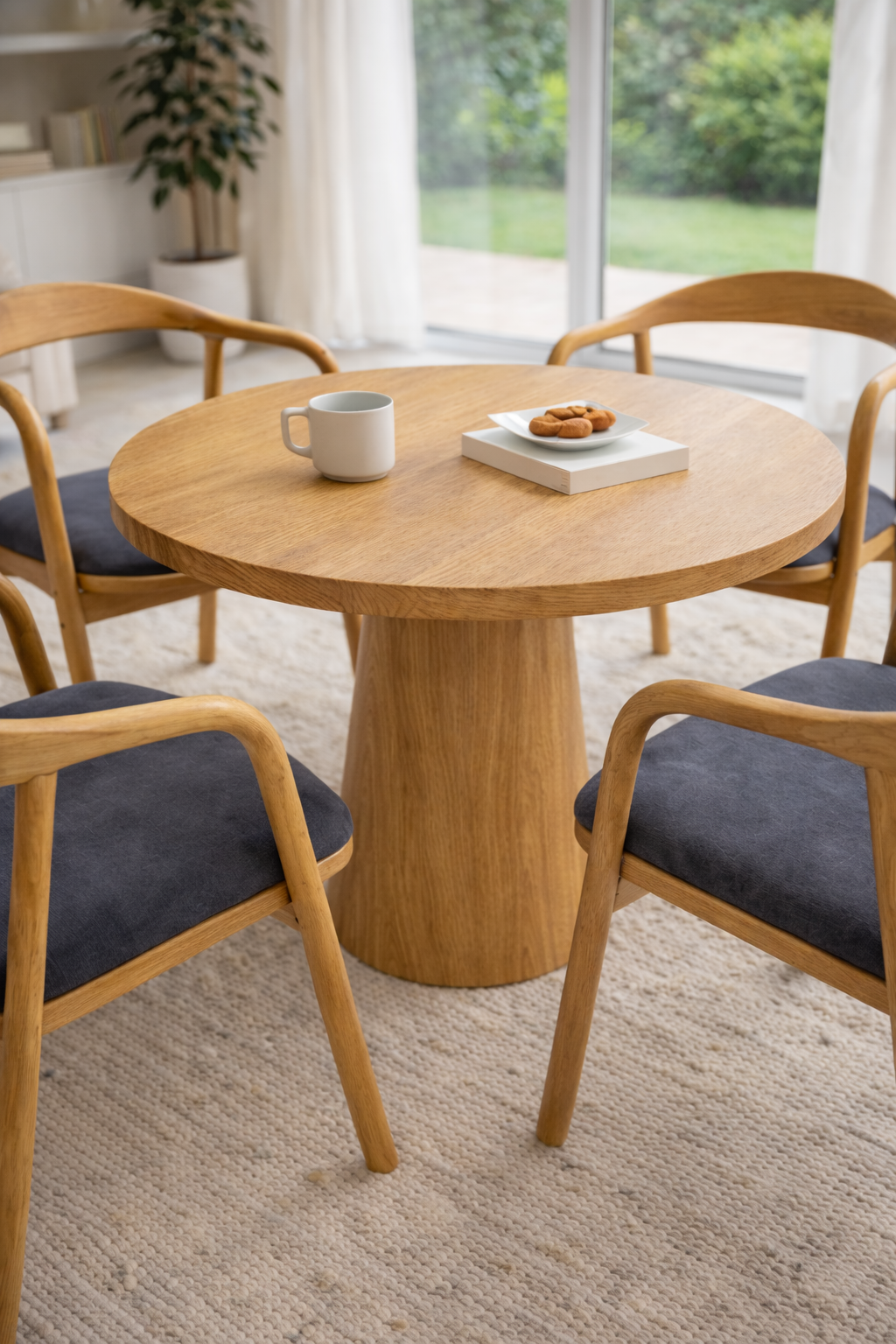 Lunera Masif Ahşap Yuvarlak Masa ve Sandalye Takımı (100×100 cm – 4 Kişilik)