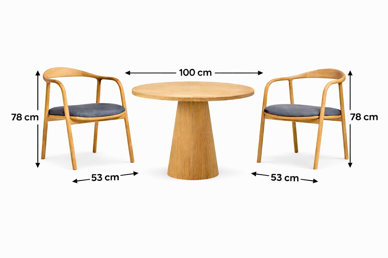 Lunera Masif Ahşap Yuvarlak Masa ve Sandalye Takımı (100×100 cm – 4 Kişilik)