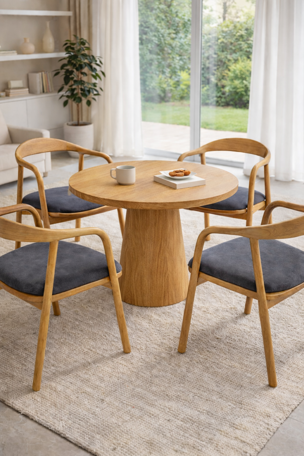 Lunera Masif Ahşap Yuvarlak Masa ve Sandalye Takımı (100×100 cm – 4 Kişilik)