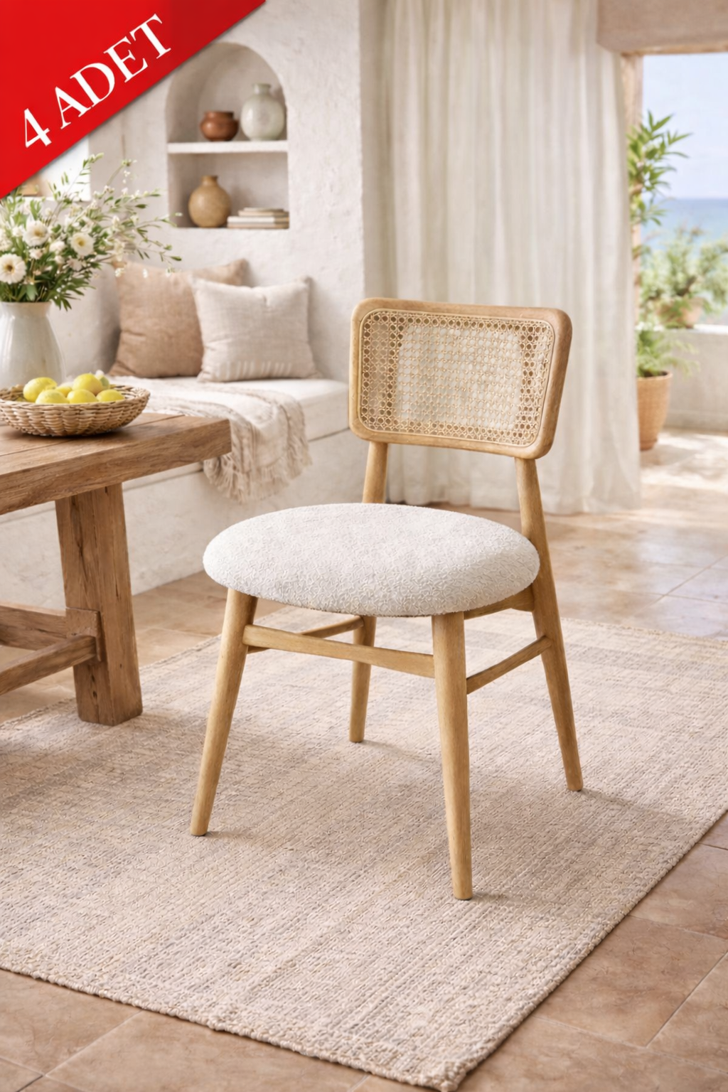 Mabel Natural Ahşap Hazeranlı Kayın Sandalye Detaylı İşçilik Modern Şık Tasarım (4 Adet)