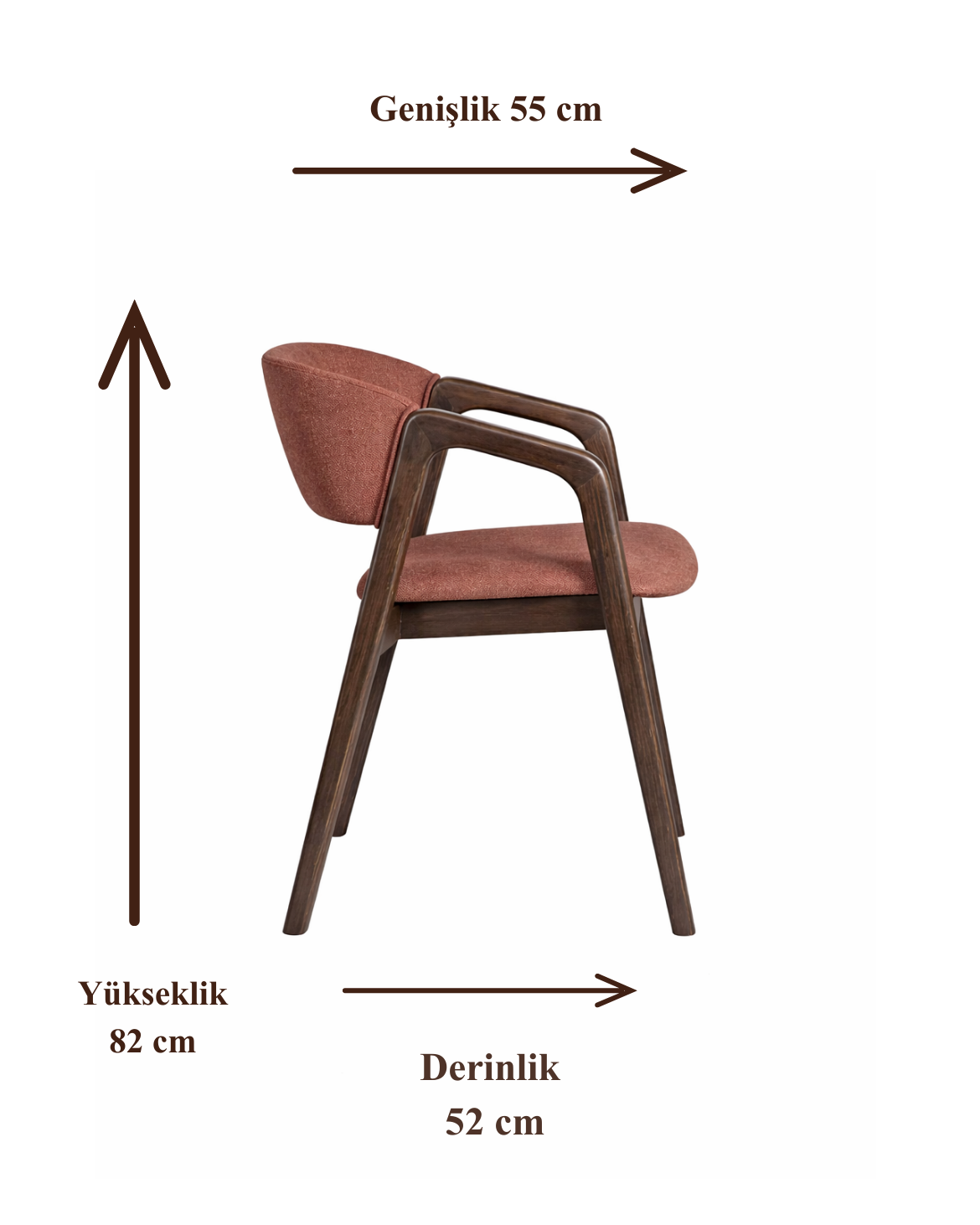 Margherita Doğal Ahşap Döşemeli Ceviz Kollu Sandalye El İşçiliği Modern İskandinav Tasarım
