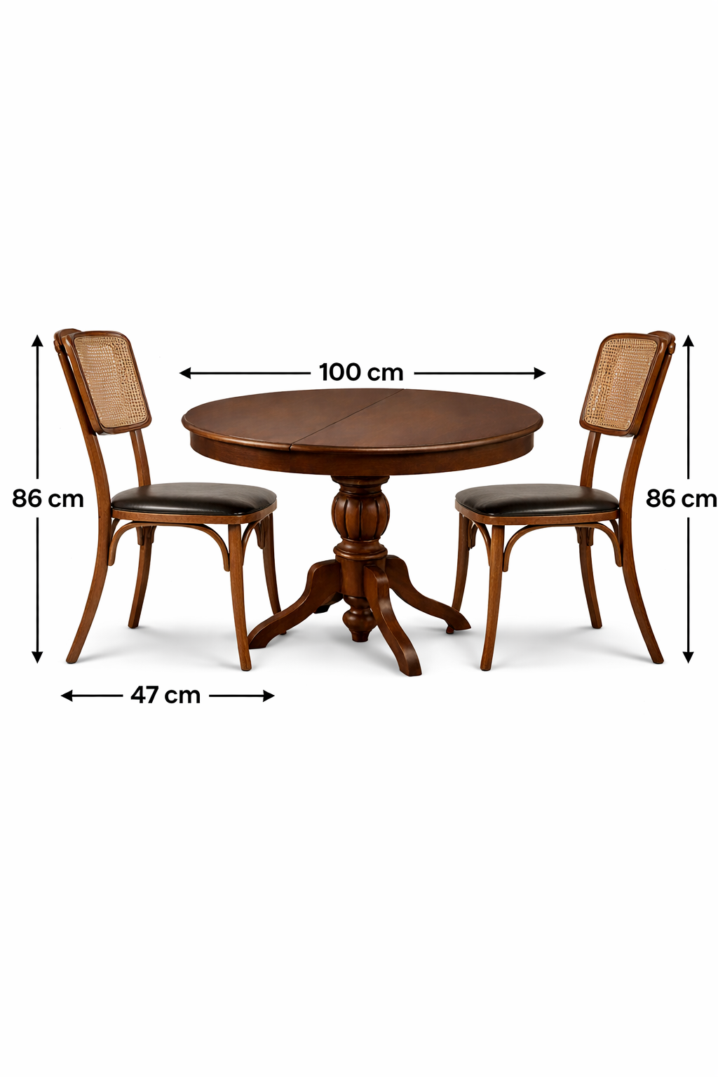 Milano Viena Yuvarlak Ahşap Masa Sandalye Takımı – 1 Masa + 4 Hasır Sandalye