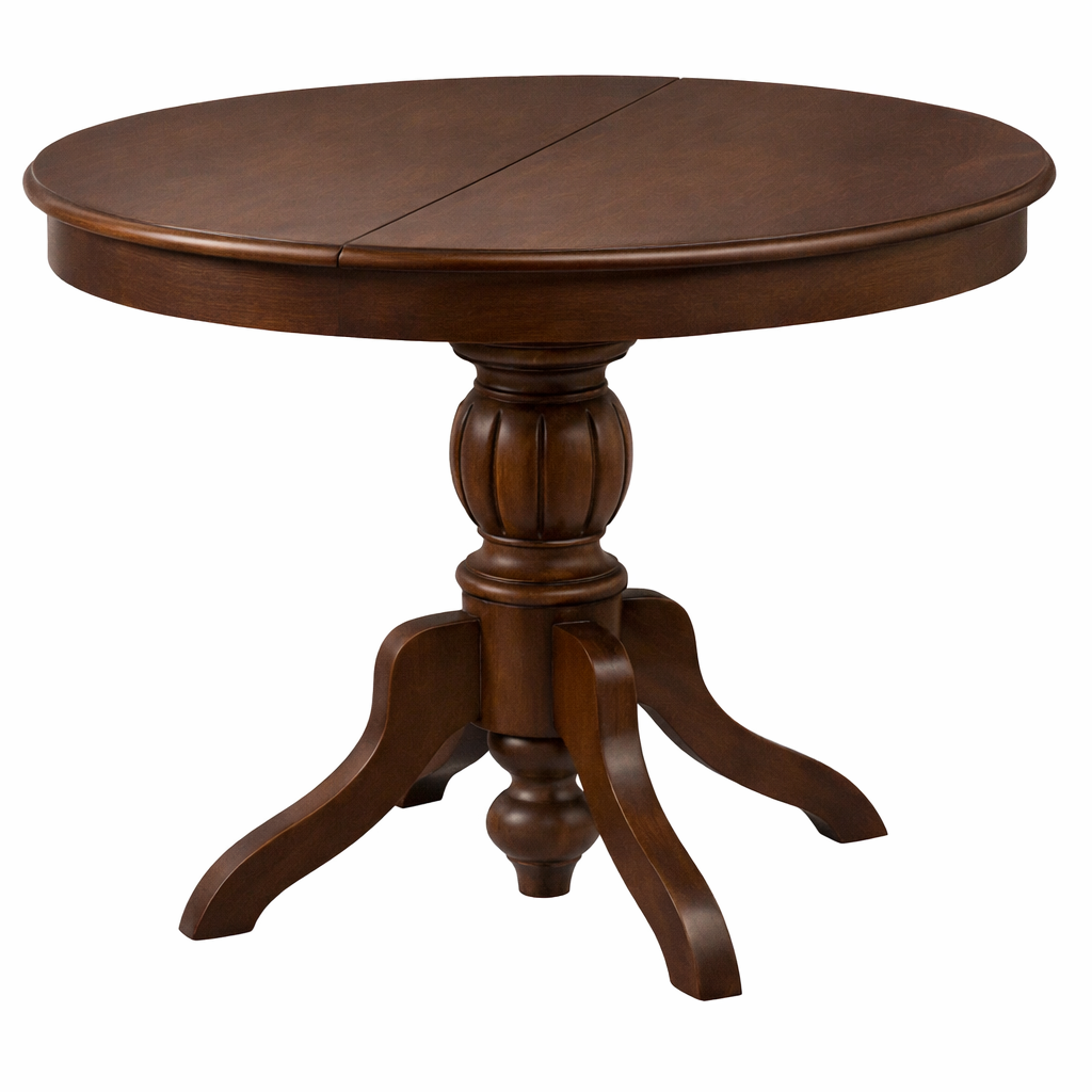 Milano Yuvarlak Masif Ahşap Yemek Masası – Klasik Orta Ayaklı