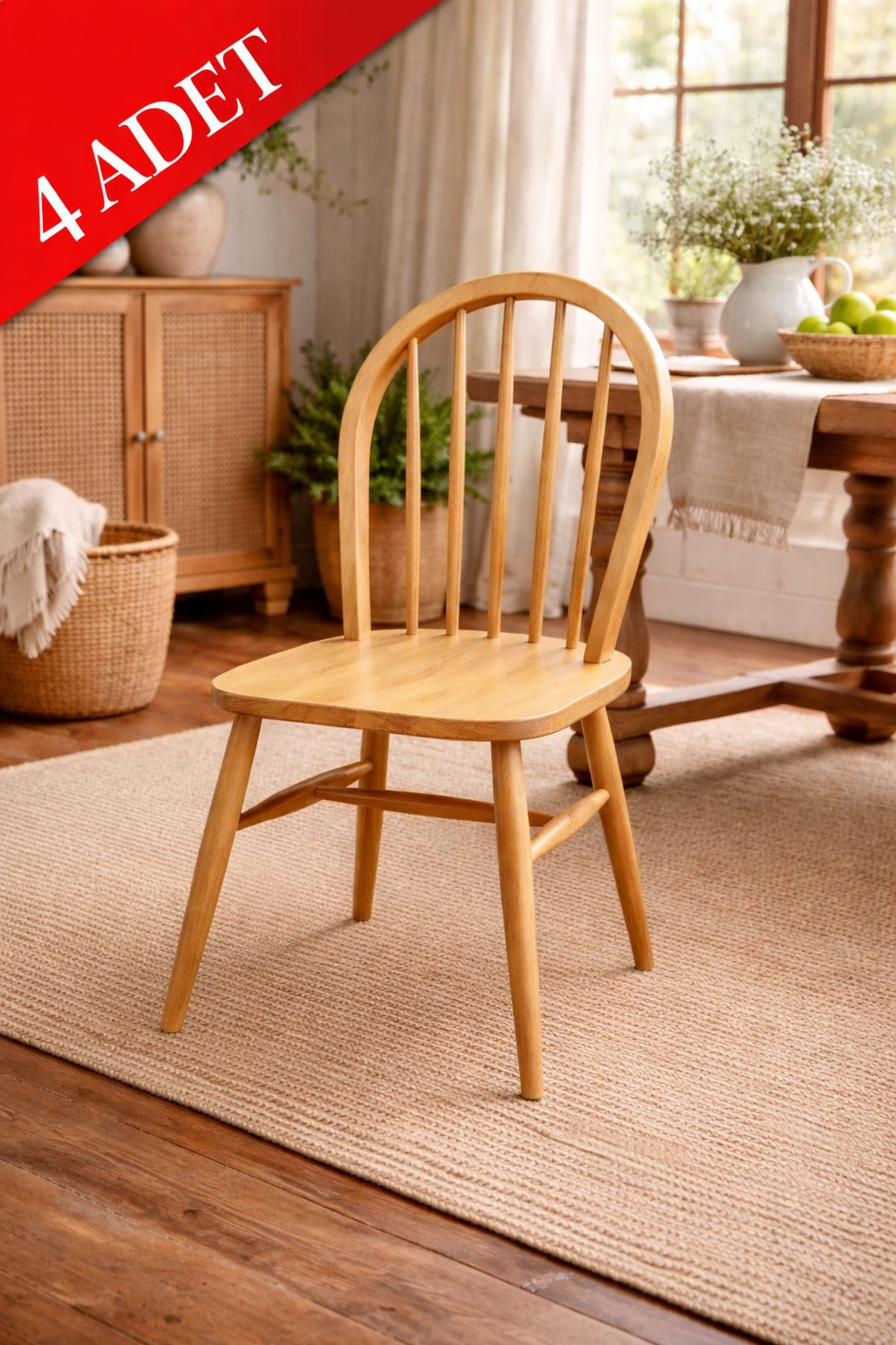 Miranda Natural Ahşap Kayın Sandalye Detaylı İşçilik Modern Şık Tasarım (4 Adet)