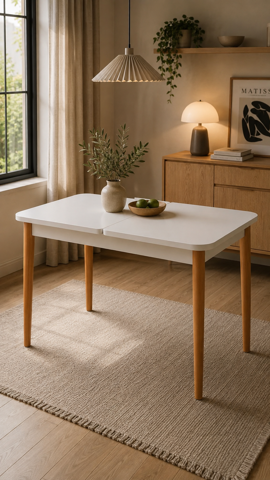 Natura Beyaz Tabla Naturel Renk Kayın Ayaklı Çizilmez Dikdörtgen Ahşap Masa 127x70 Cm - Modern & Şık Tasarım
