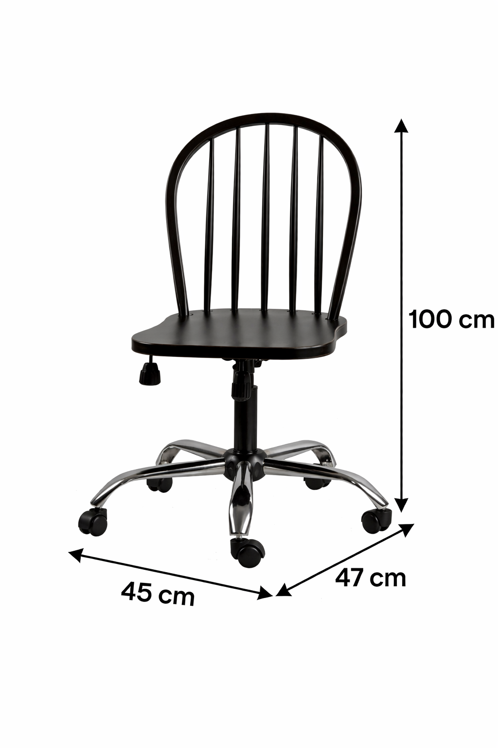 Neige Doğal Ahşap Siyah Renk Eskitme Döner Çalışma Sandalyesi 45x47x100 Cm - Modern & Şık Tasarım
