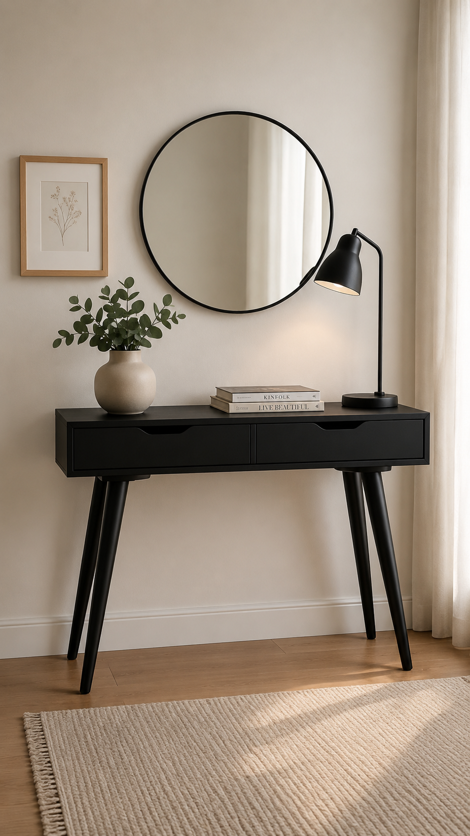 Nero Doğal Ahşap Kayın Siyah Renk Dresuar 100x42 Cm - Modern & Şık Tasarım