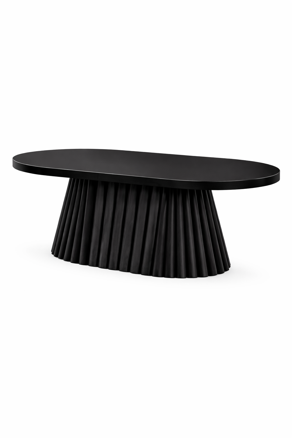 Oval Ahşap Orta Sehpa – Yivli Gövdeli Modern Salon Sehpası – 130 cm