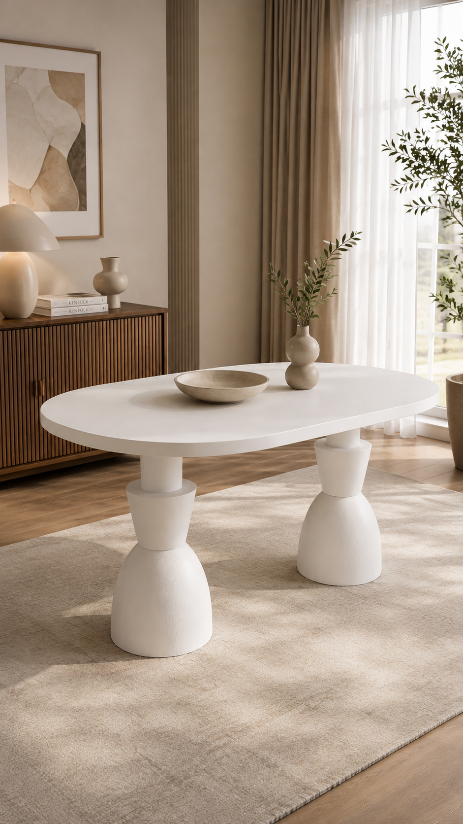 Oval Ahşap Yemek Masası 160x90 cm – Masif Tornalı Ayaklı Modern Tasarım