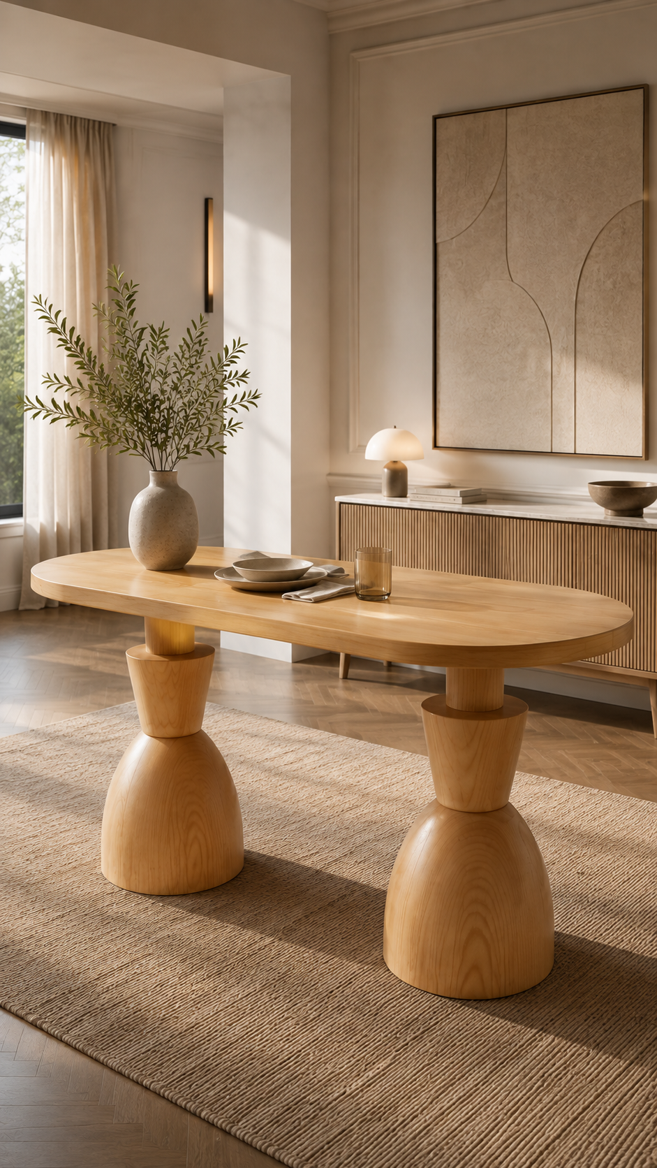 Oval Ahşap Yemek Masası 160x90 cm – Masif Tornalı Ayaklı Modern Tasarım