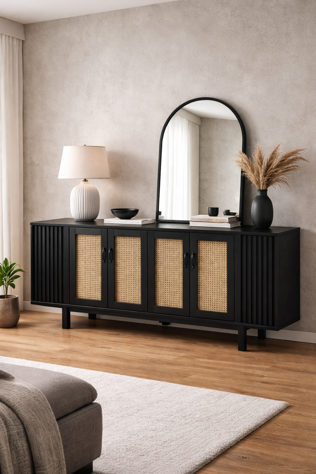 Panelli Kapaklı Ahşap Konsol – Modern Salon ve Antre Konsolu – 200 × 42 × 80 cm