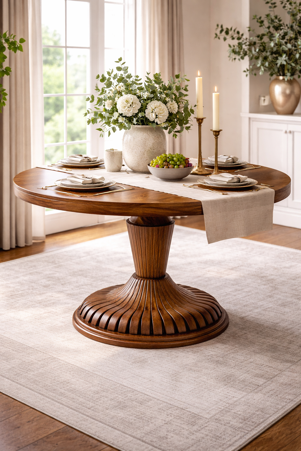 Pençe Ayaklı Masif Ahşap Yemek Masası | 120×120 Salon & Mutfak Masası – 2026 Model