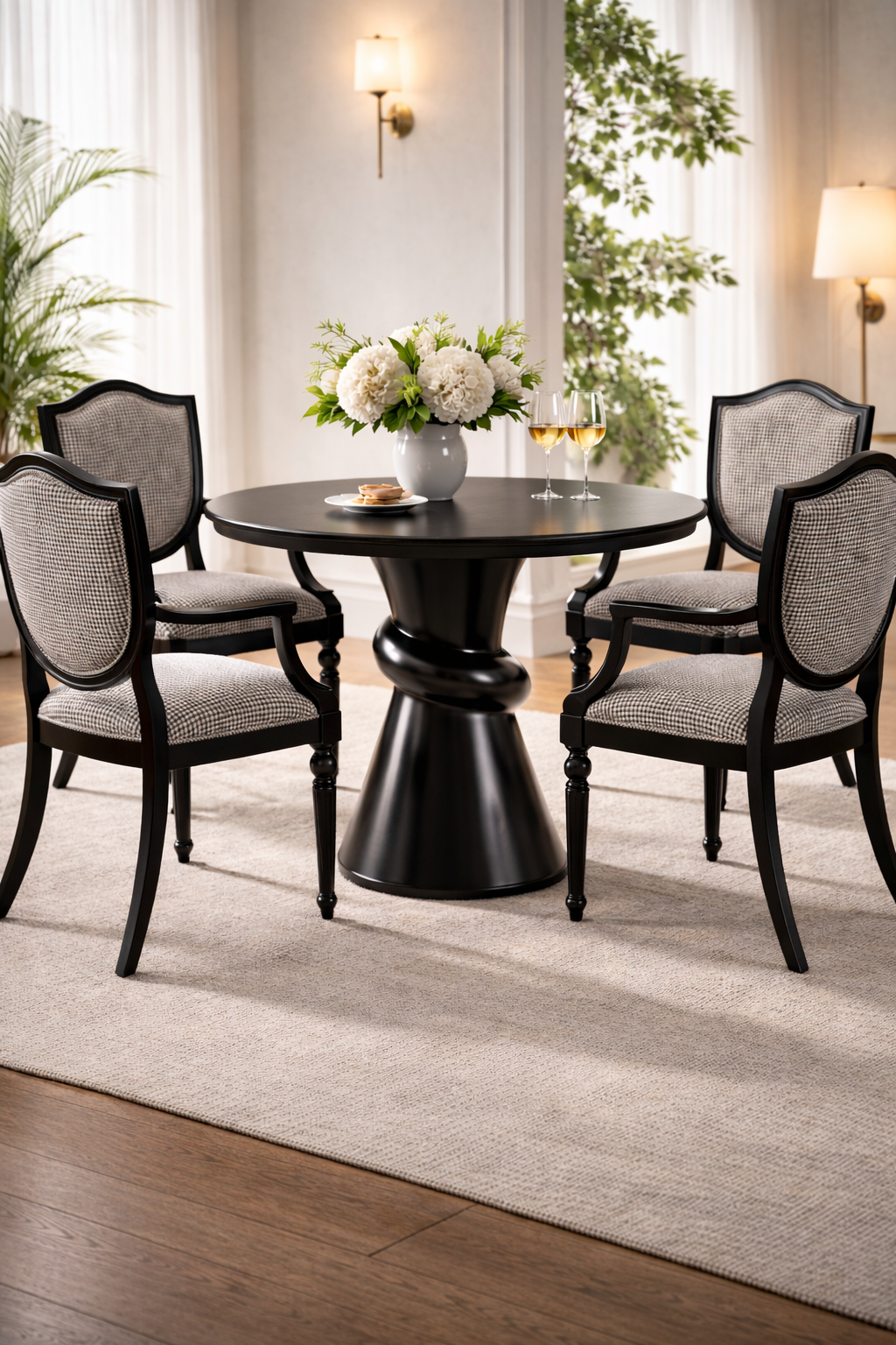 Piton Yuvarlak Mutfak Masası Takımı 120×120 | Siyah Ahşap Yemek Masası Takımı – 2026