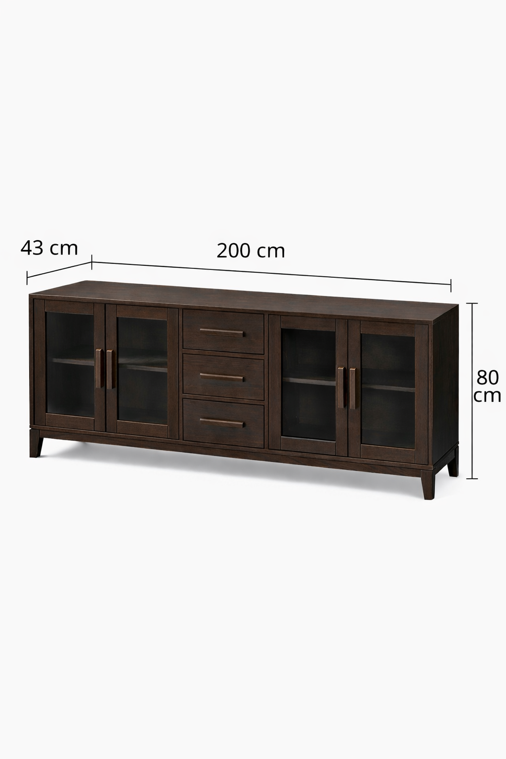 Prestij Serisi Cam Kapaklı Ahşap Konsol – Geniş Depolama Alanlı Modern Salon Konsolu – 200 × 43 × 80 cm