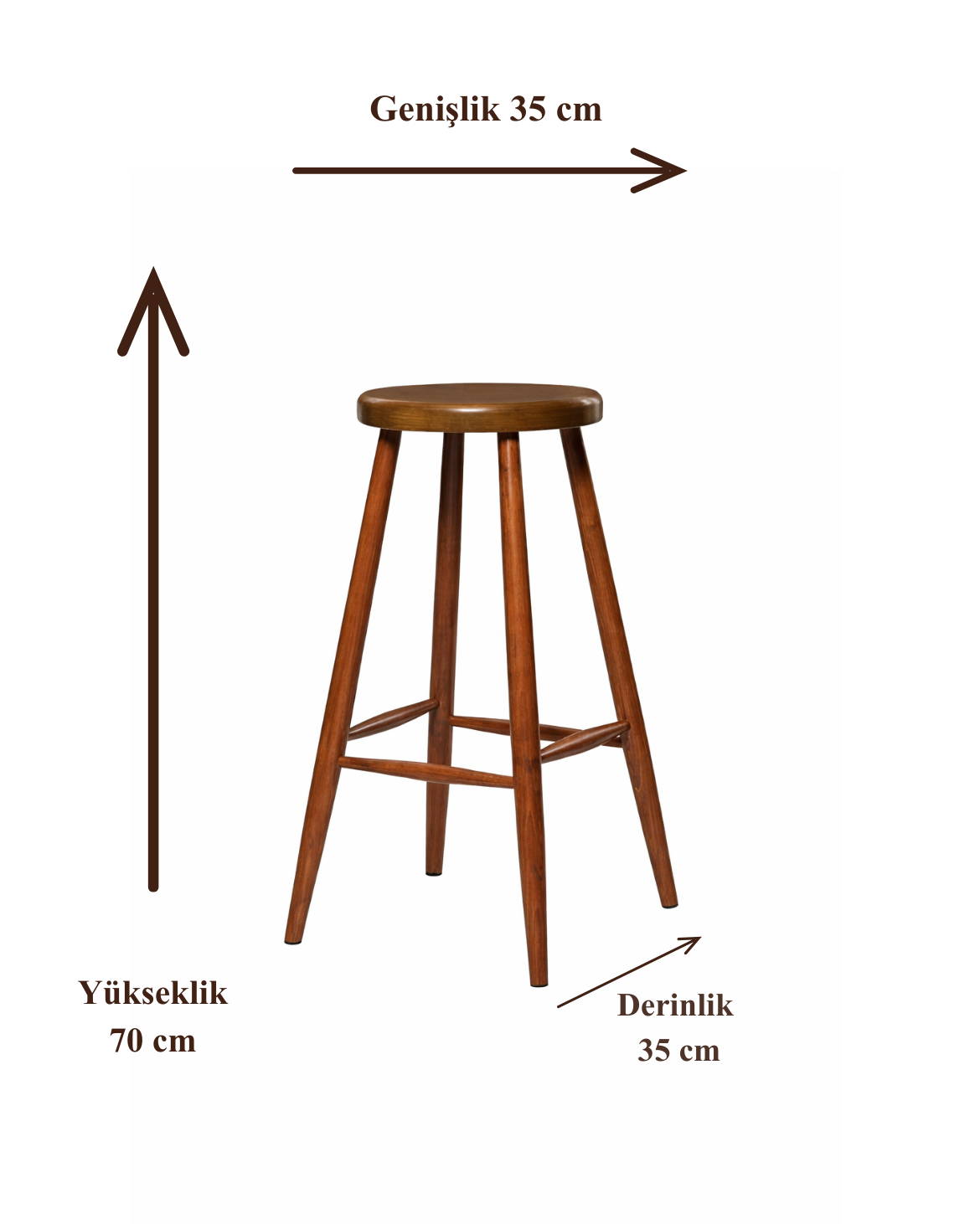 Primula Doğal Ahşap Ceviz Bar Tabure Sandalye El İşçiliği Klasik Tarz