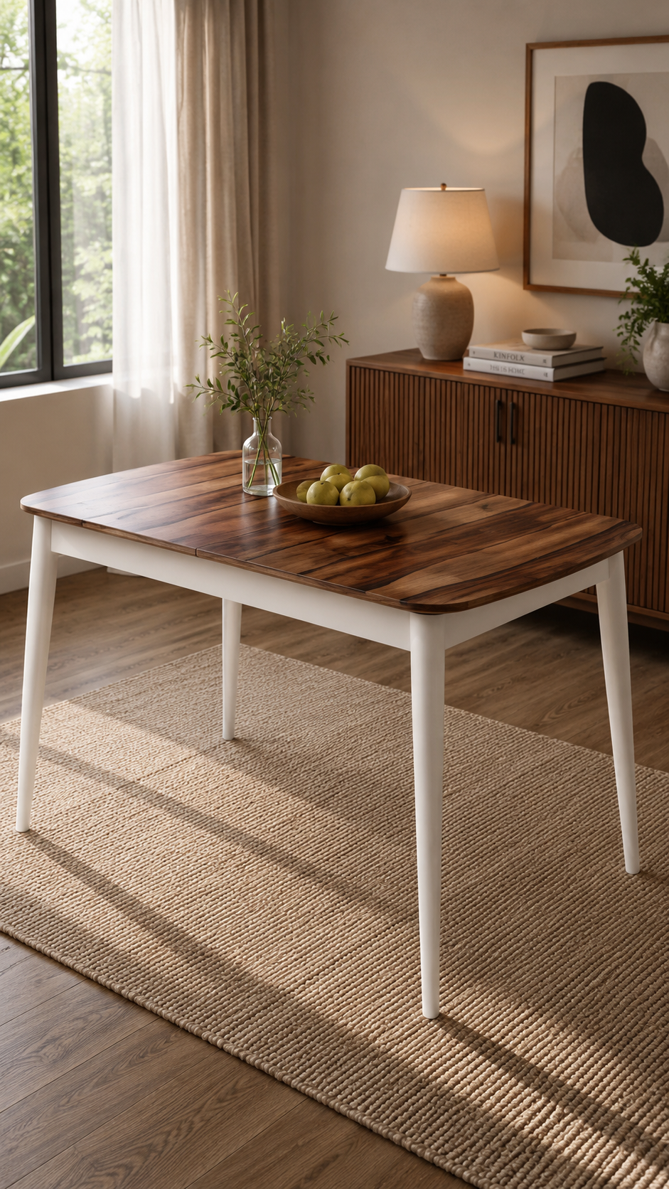 Retro Ceviz Renk Tabla Beyaz Ayak Çizilmez Dikdörtgen Açılır Ahşap Masa 130x80 Cm - Modern & Şık Tasarım
