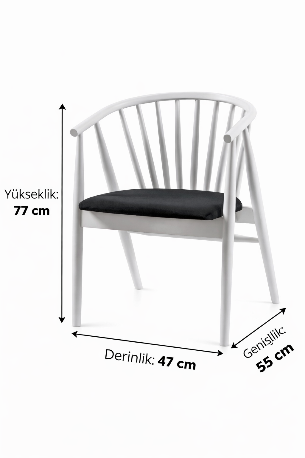 Rizoma Natural Ahşap Beyaz Renk Kayın Sandalye Siyah Döşemeli Detaylı İşçilik Modern Şık Tasarım