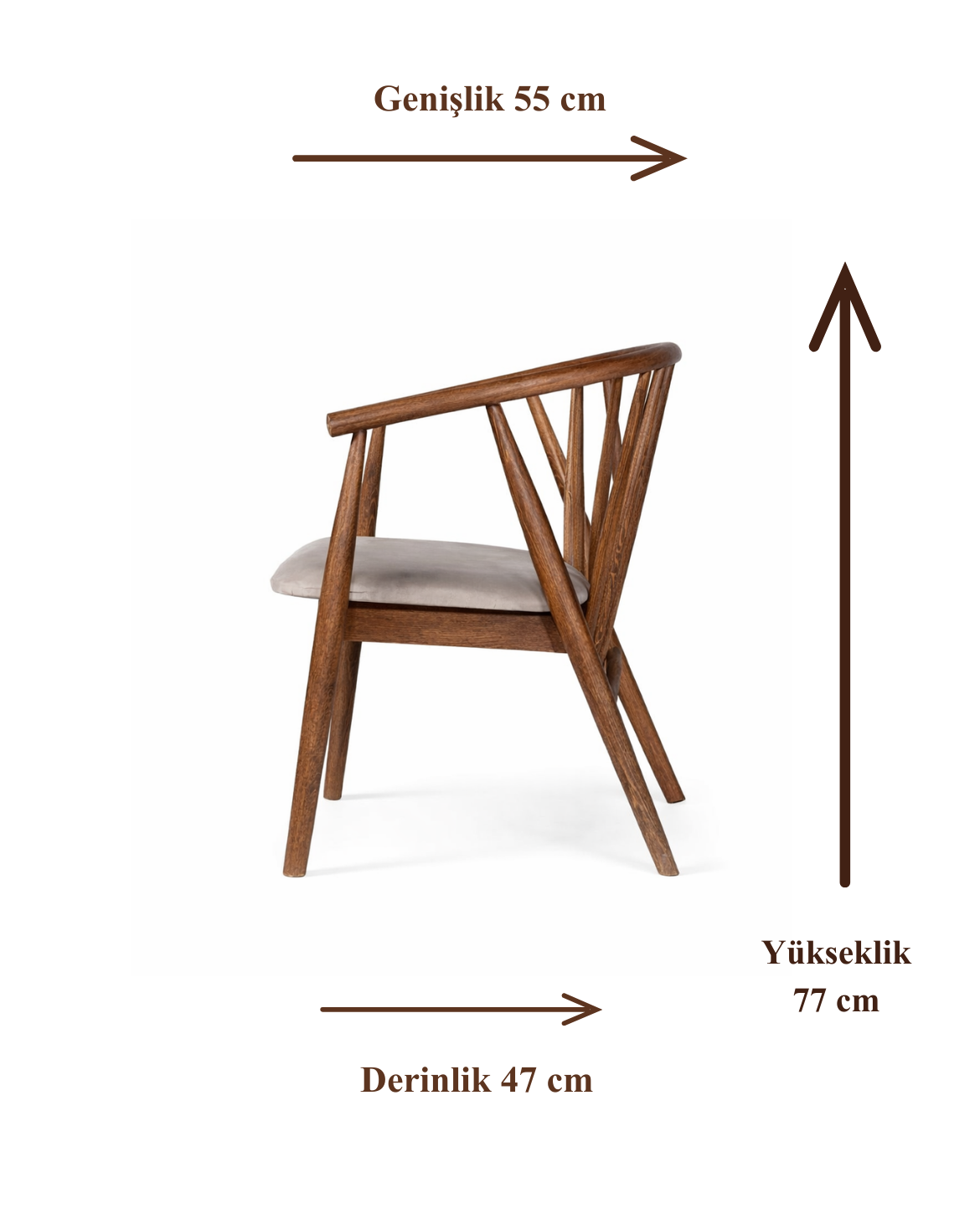 Rizoma Natural Ahşap Ceviz Renk Kayın Sandalye Krem Döşemeli Detaylı İşçilik Modern Şık Tasarım
