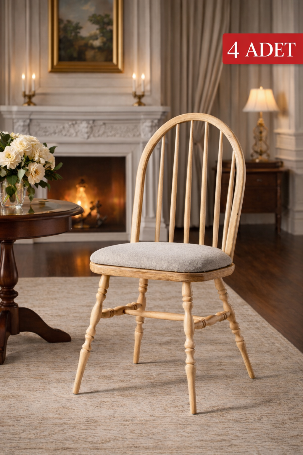 Rodop Natural Ahşap Kayın Sandalye Detaylı İşçilik Modern Şık Tasarım (4 Adet)
