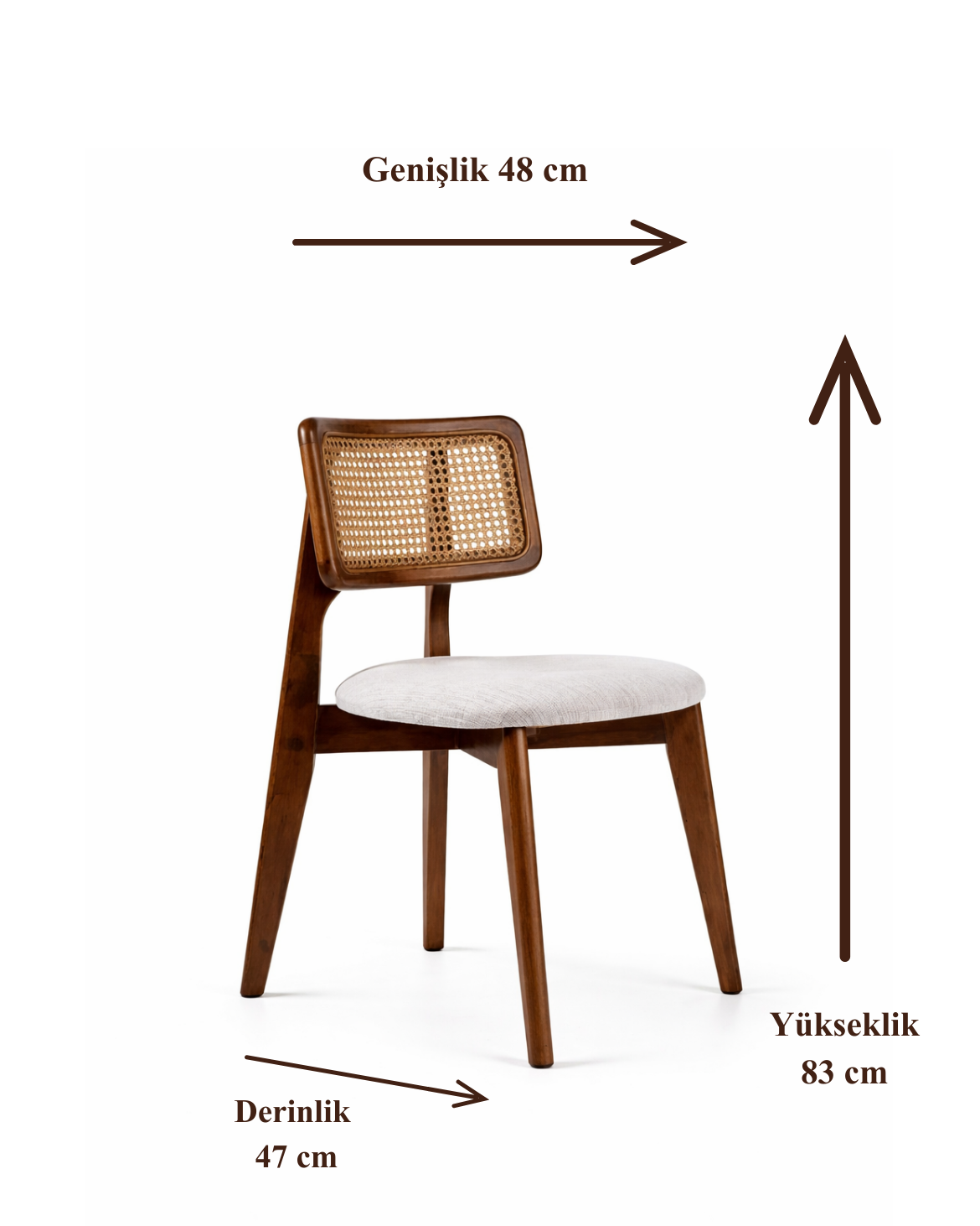 Rosa Doğal Ahşap Döşemeli Ceviz Hasırlı Sandalye El İşçiliği Modern İskandinav Tasarım