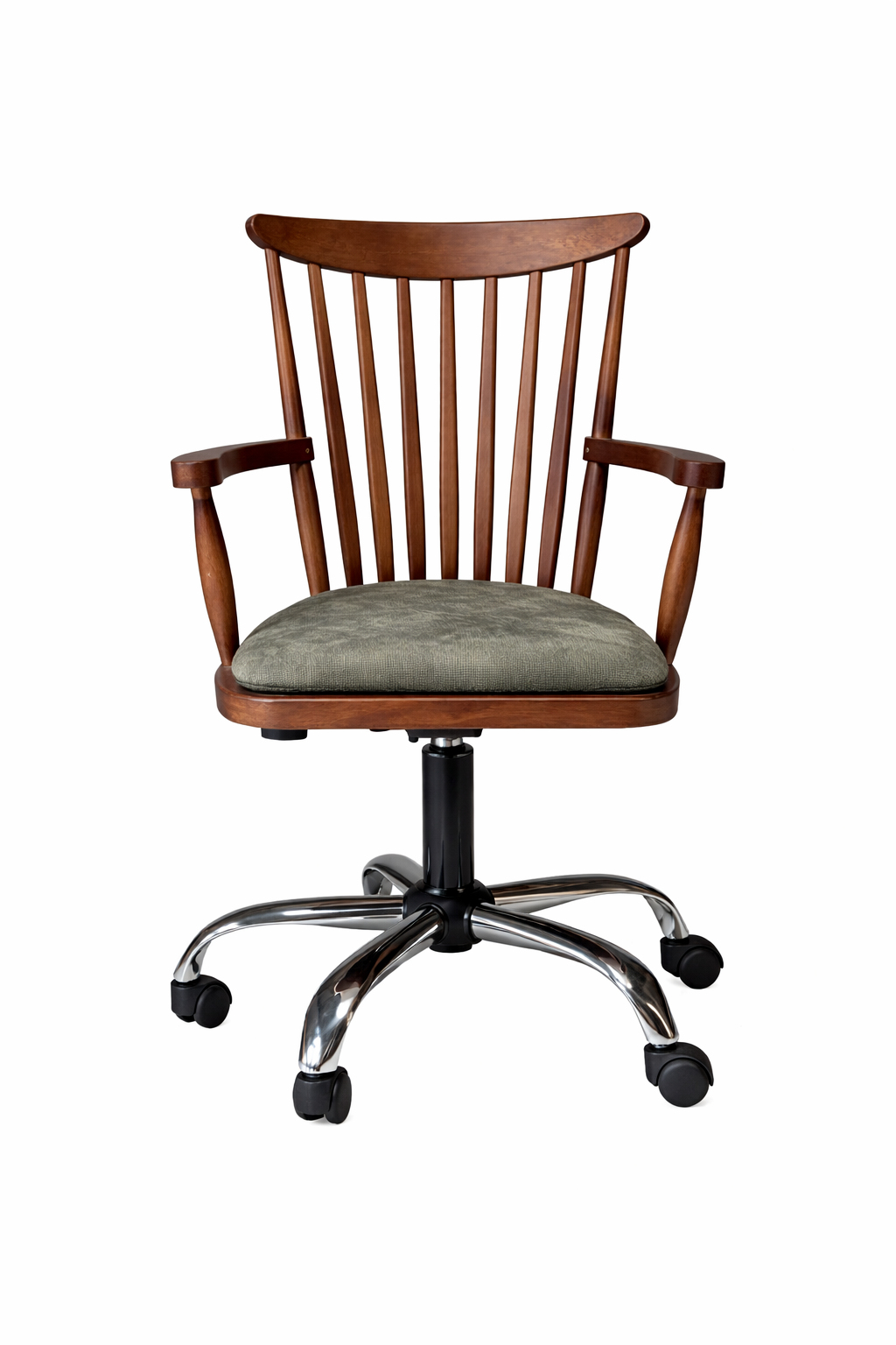 Secreto Doğal Ahşap Ceviz Renk Kolçaklı Döner Çalışma Sandalyesi 55x60x86 Cm - Modern & Şık Tasarım