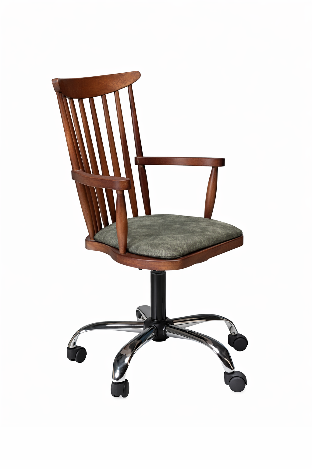 Secreto Doğal Ahşap Ceviz Renk Kolçaklı Döner Çalışma Sandalyesi 55x60x86 Cm - Modern & Şık Tasarım