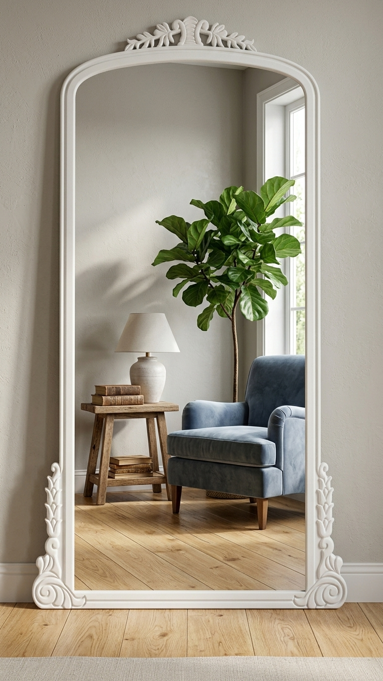 Siyah Klasik Oymalı Boy Aynası 97x183 cm | Alberohome