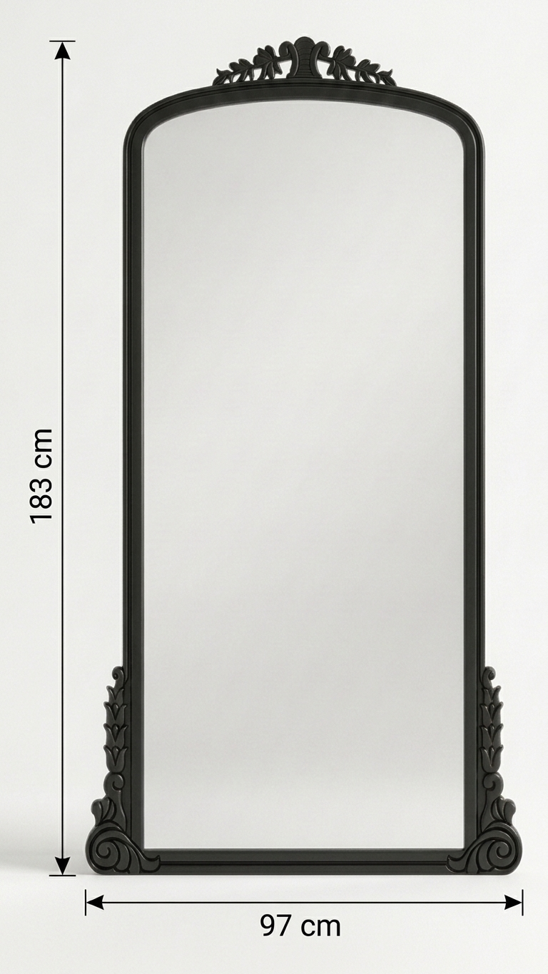 Siyah Klasik Oymalı Boy Aynası 97x183 cm | Alberohome