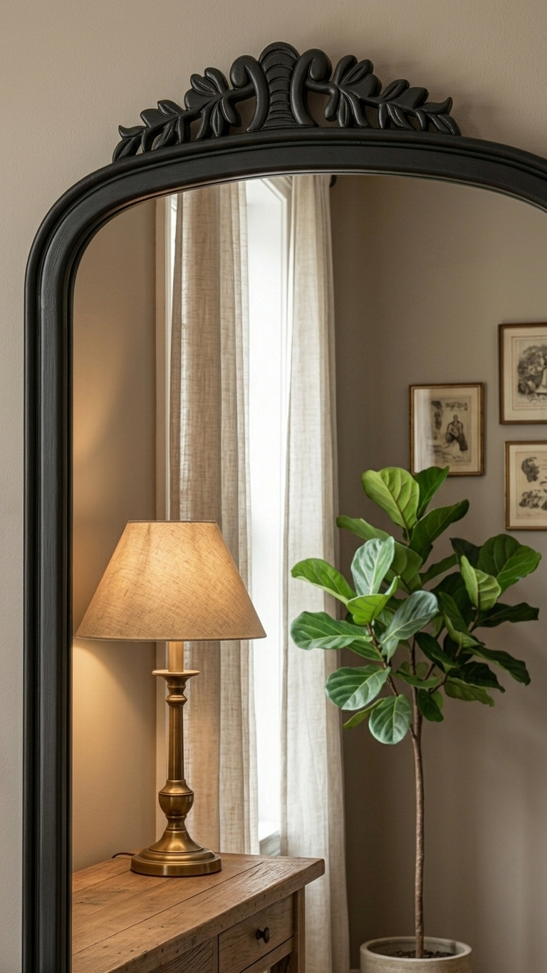 Siyah Klasik Oymalı Boy Aynası 97x183 cm | Alberohome