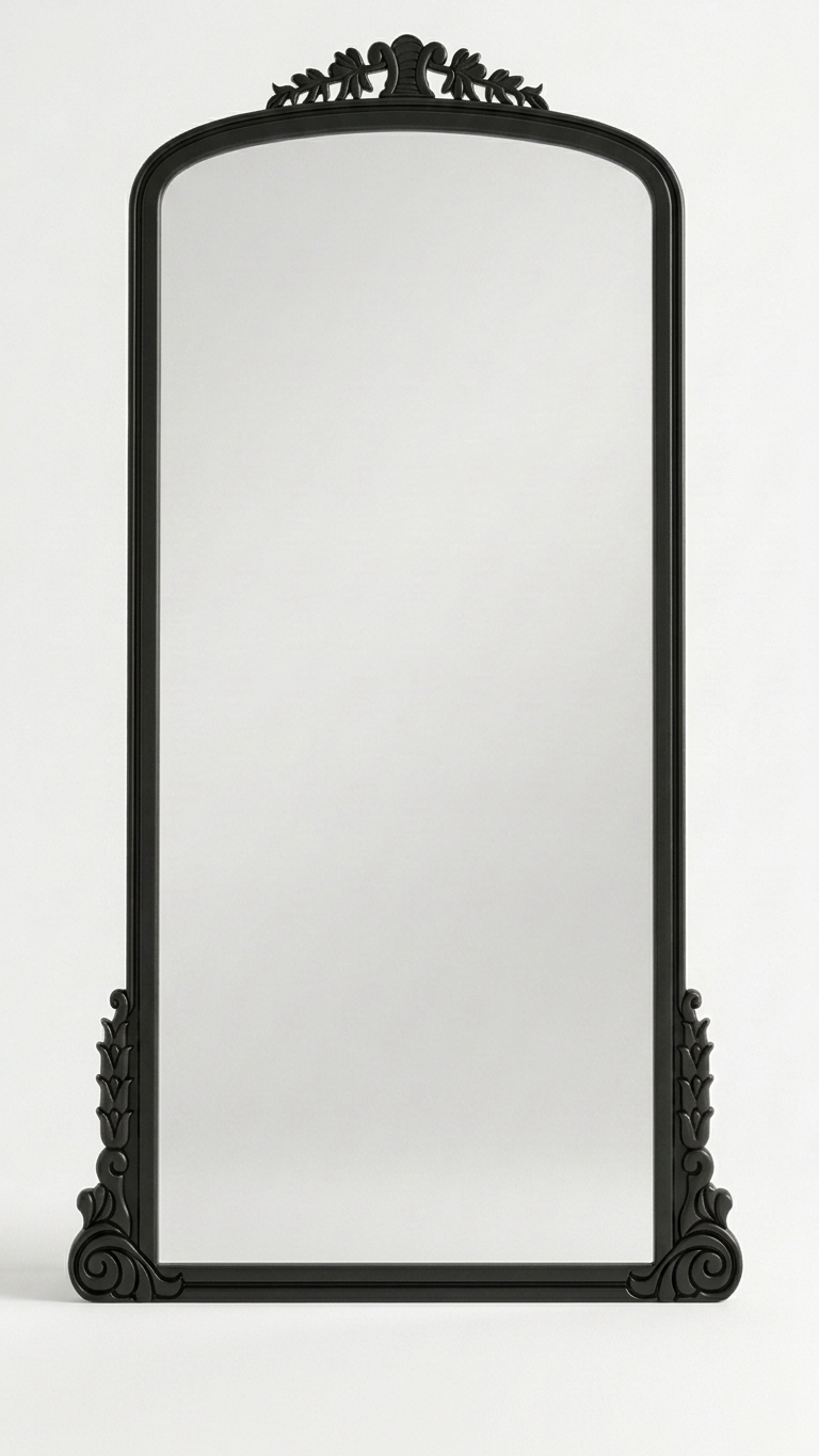 Siyah Klasik Oymalı Boy Aynası 97x183 cm | Alberohome