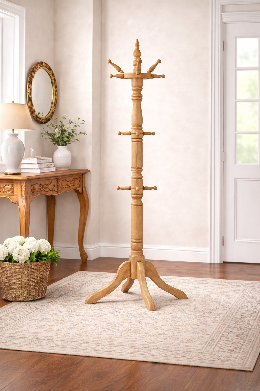 Torna Gövdeli Ahşap Askılık – Ayaklı Portmanto ve Antre Askısı – 176 cm