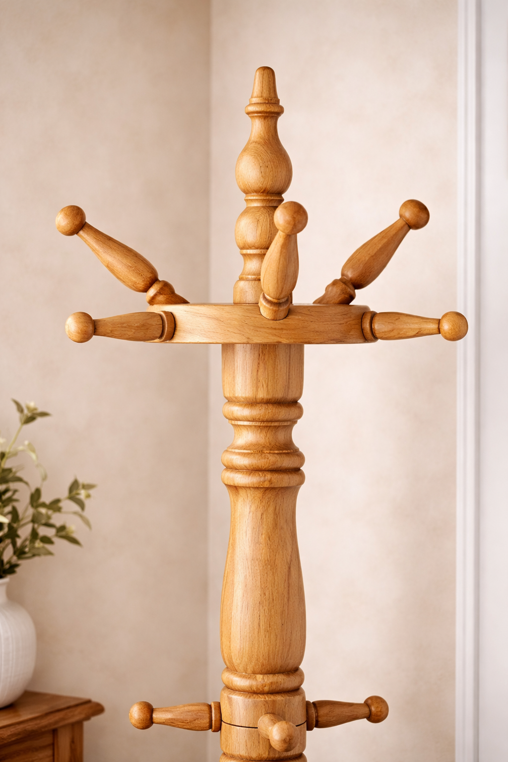 Torna Gövdeli Ahşap Askılık – Ayaklı Portmanto ve Antre Askısı – 176 cm