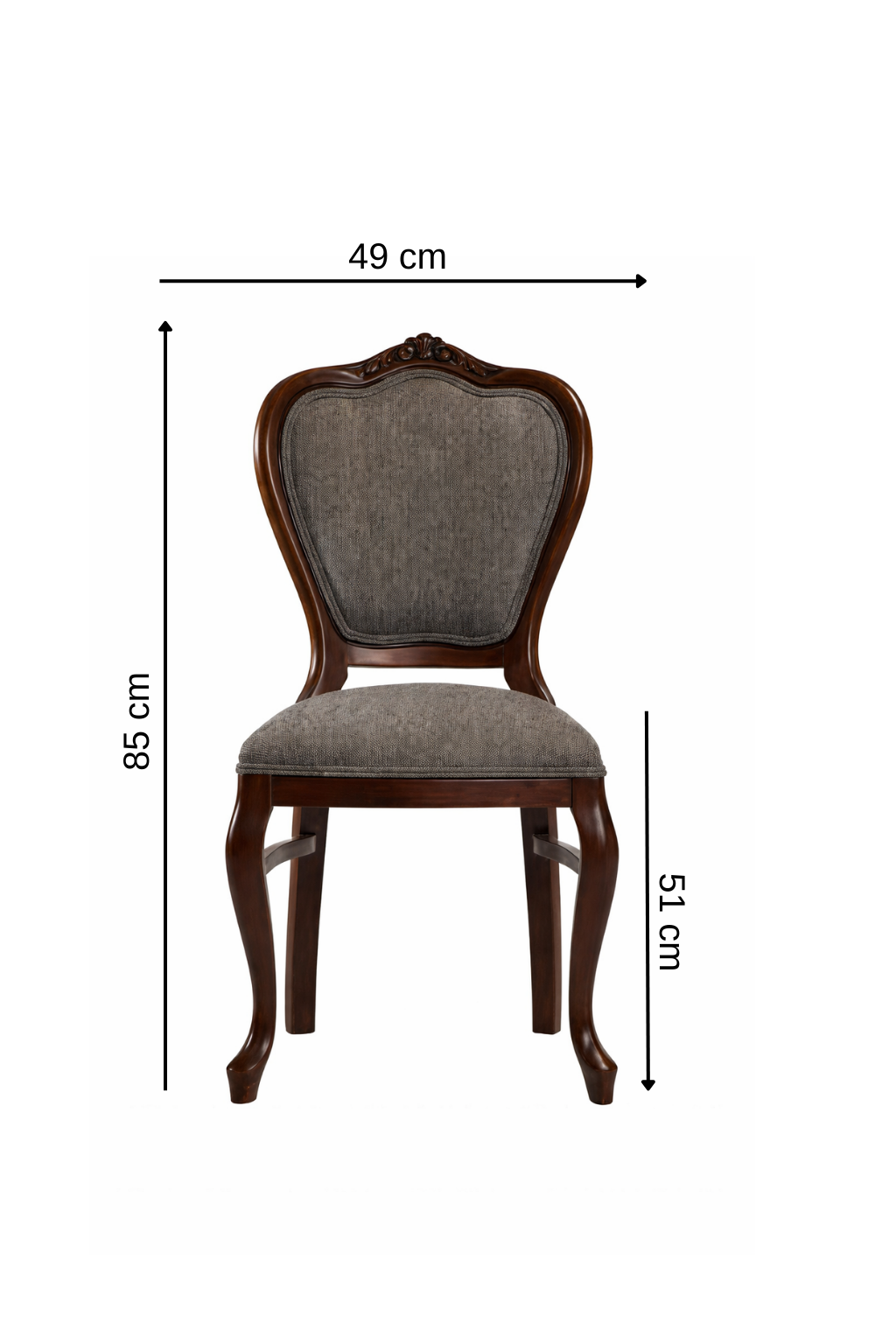 Valenza Klasik Ahşap Sandalye – Oymalı Sırtlı Döşemeli Yemek Sandalyesi – 49 × 44 × 85 cm