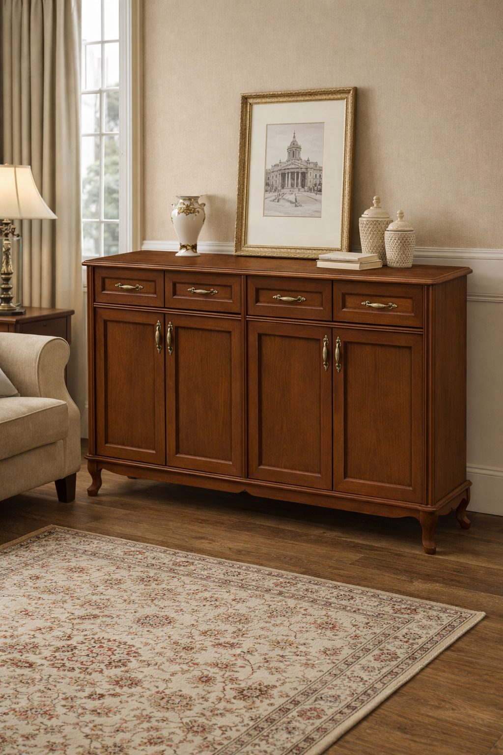 Vera Ahşap Konsol – Kapaklı ve Çekmeceli Salon Konsolu – 145 × 46 × 95 cm