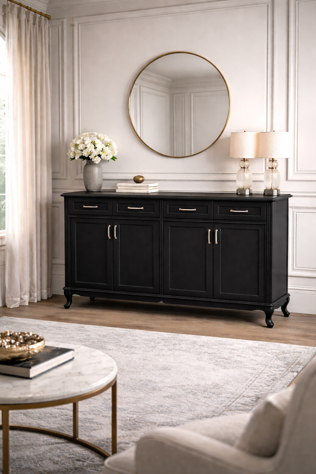 Vera Ahşap Konsol – Kapaklı ve Çekmeceli Salon Konsolu – 145 × 46 × 95 cm