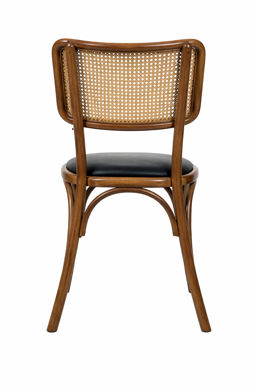 Viena Hasır Sırtlı Masif Ahşap Sandalye – Siyah Deri Oturum
