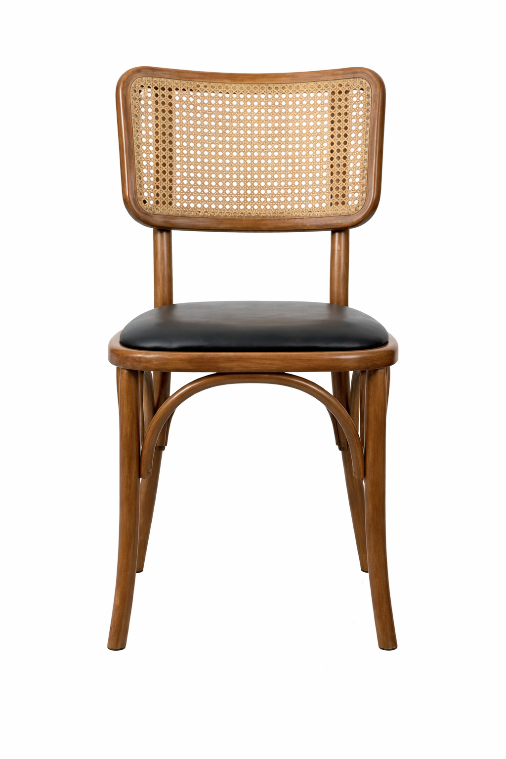 Viena Hasır Sırtlı Masif Ahşap Sandalye – Siyah Deri Oturum