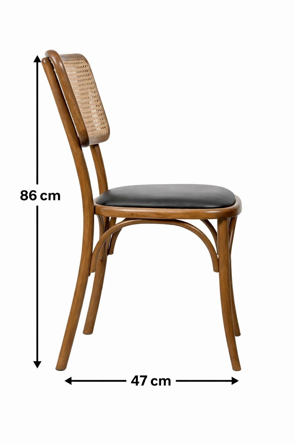 Viena Hasır Sırtlı Masif Ahşap Sandalye – Siyah Deri Oturum