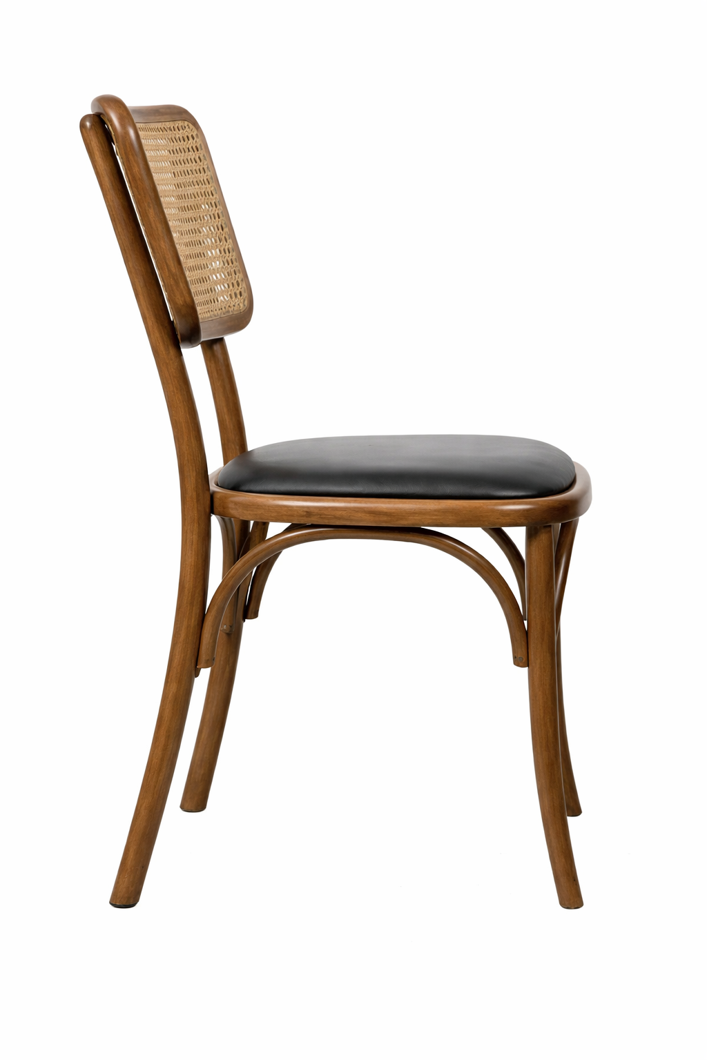 Viena Hasır Sırtlı Masif Ahşap Sandalye – Siyah Deri Oturum