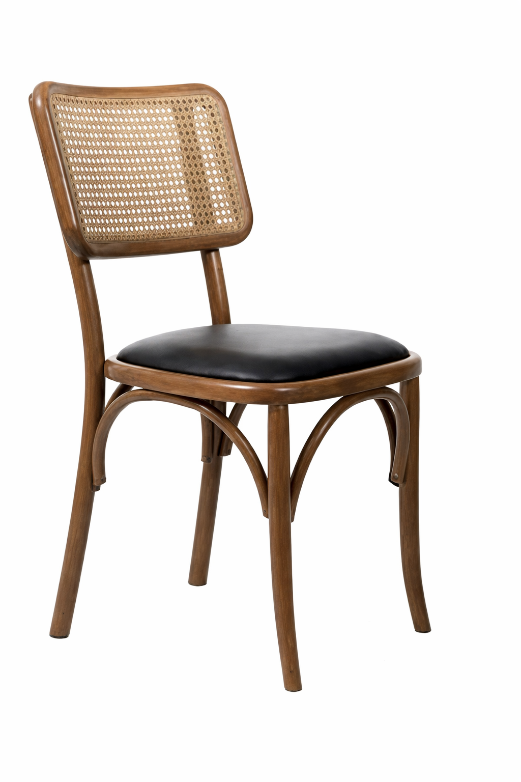 Viena Hasır Sırtlı Masif Ahşap Sandalye – Siyah Deri Oturum