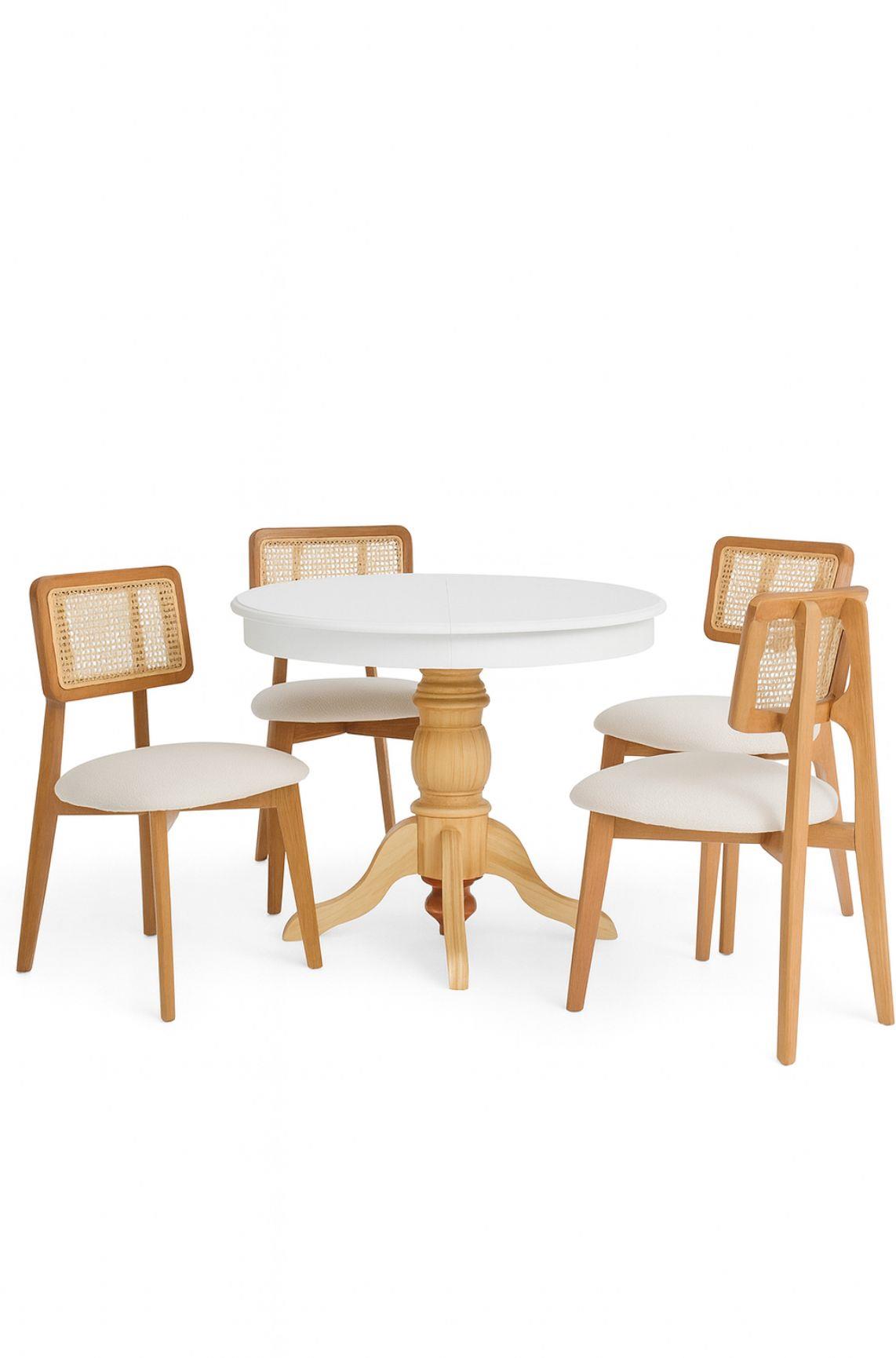 Yuvarlak Açılır Masa – Hasırlı Sandalyeli Ahşap Masa Takımı