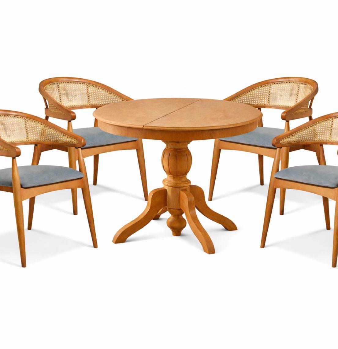 Yuvarlak Açılır Masa Takımı | Ahşap Yuvarlak Açılır Masa ve 4 Adet Hazeran Sandalye