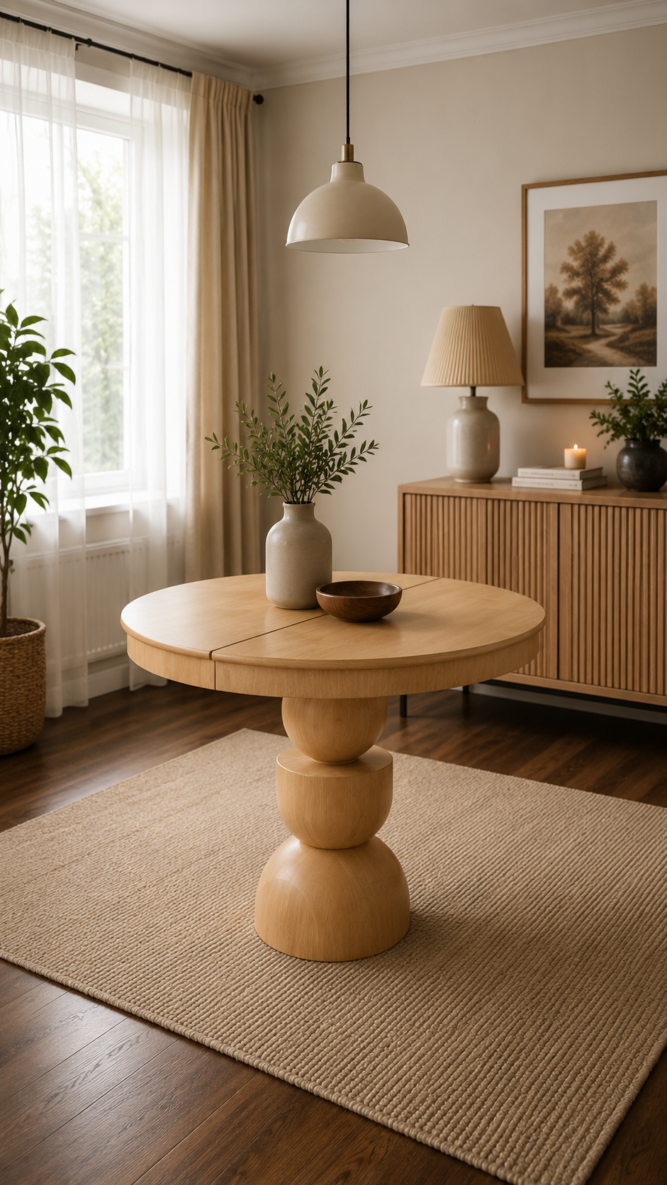 Yuvarlak Açılır Yemek Masası 100×100 / 100×138 Masif Ayak Kayın Kaplama