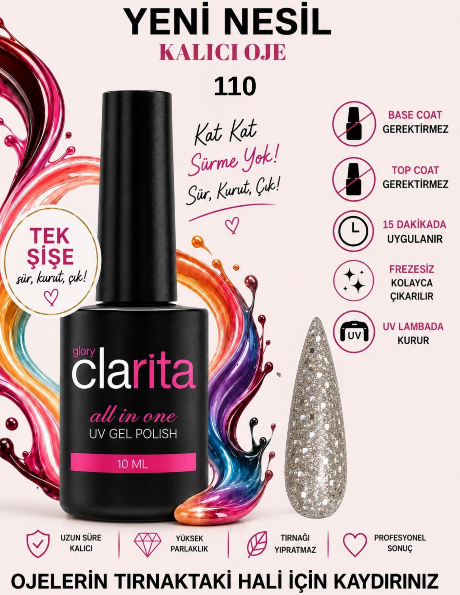 All in One Yeni Nesil Kalıcı Oje Uv Gel Polish 110