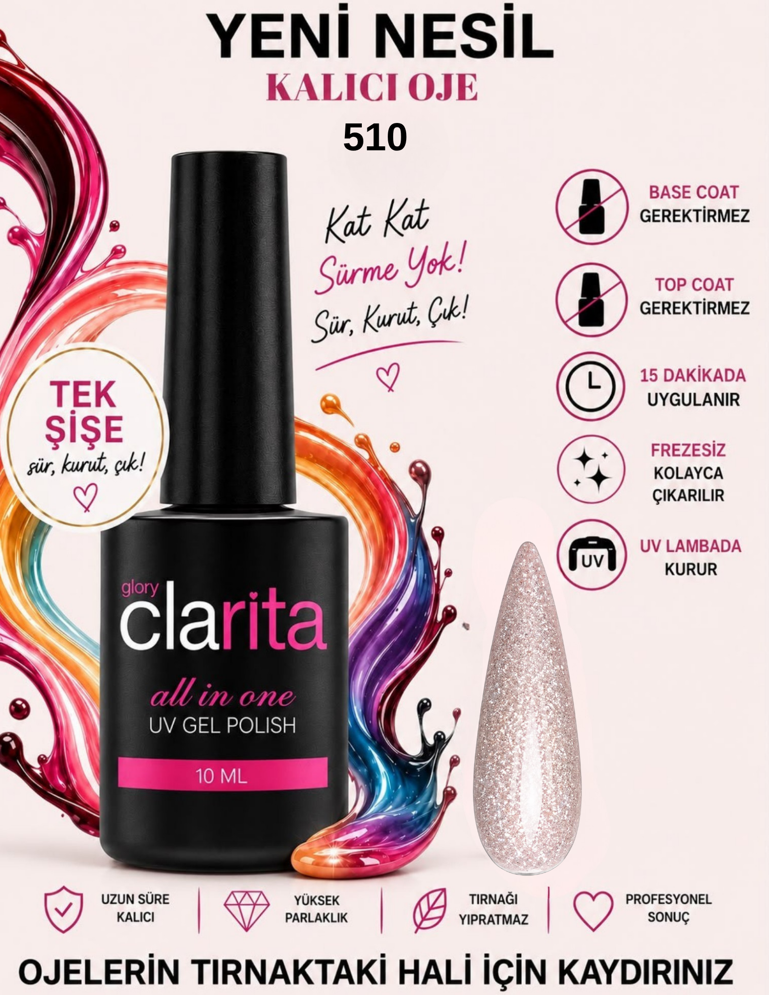 All in One Yeni Nesil Kalıcı Oje Uv Gel Polish 510