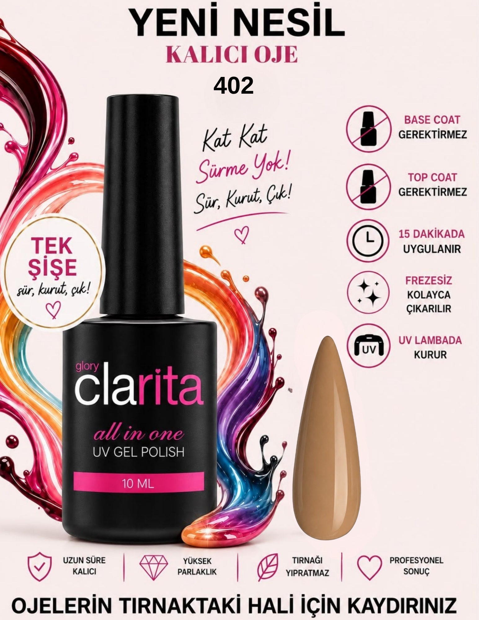 All in One Yeni Nesil Kalıcı Oje Uv Gel Polish 402